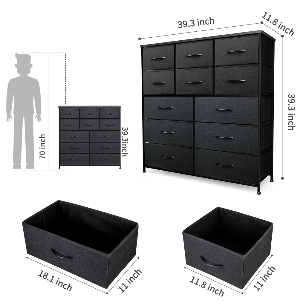 Black 12 Drawer Fabric Storage Dresser with Wood Top B35122