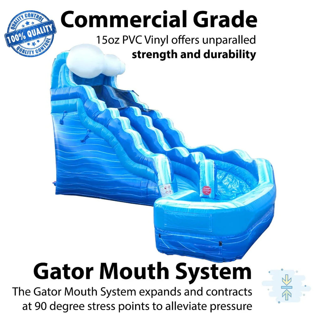 Blue Marble Wave Curved Inflatable Water Slide with Blower V56642