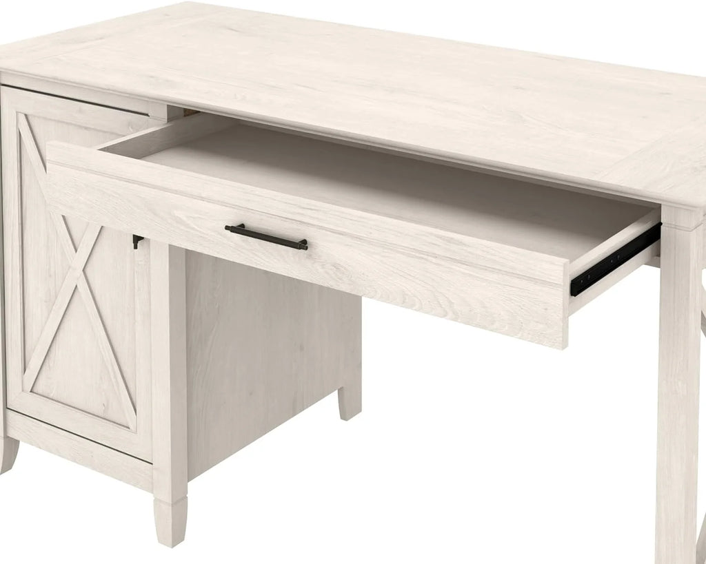 54W Linen White Oak Computer Desk with Storage L51534