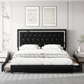 Full Size Storage Bed with 4 Drawers, Black Upholstered Platform Bed Frame with Adjustable Headboard F93927