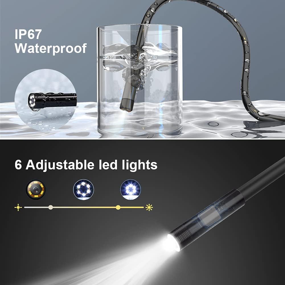 Industrial Endoscope 33FT, IP67 Waterproof 4.3 LCD Screen HD Snake Camera with 6 LED Lights, Semi-Rigid Cable B622