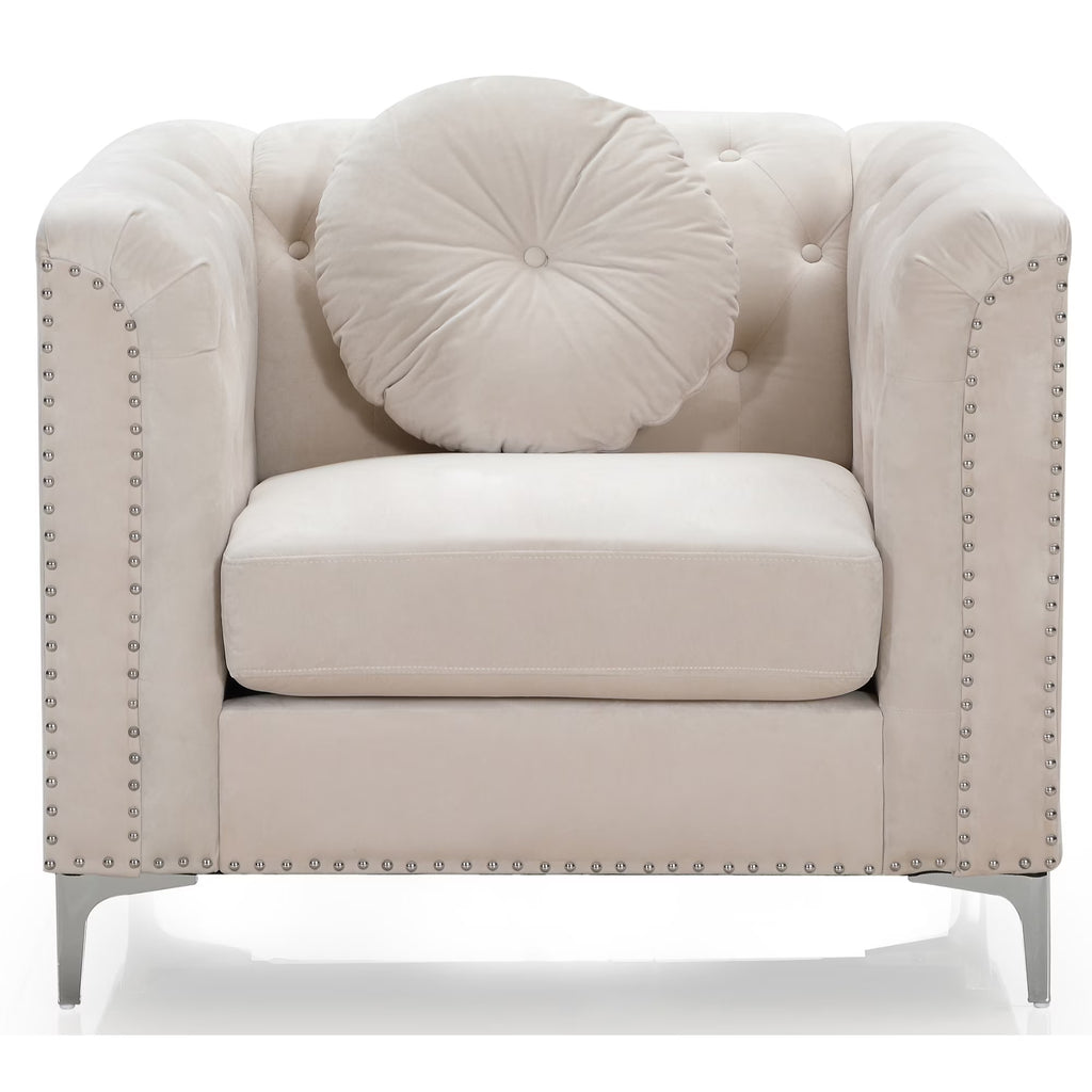Ivory Tufted Velvet Accent Chair Z10276