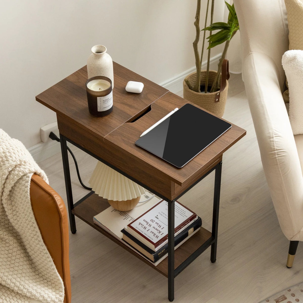Narrow End Table with Storage and Built-In Outlets M4221