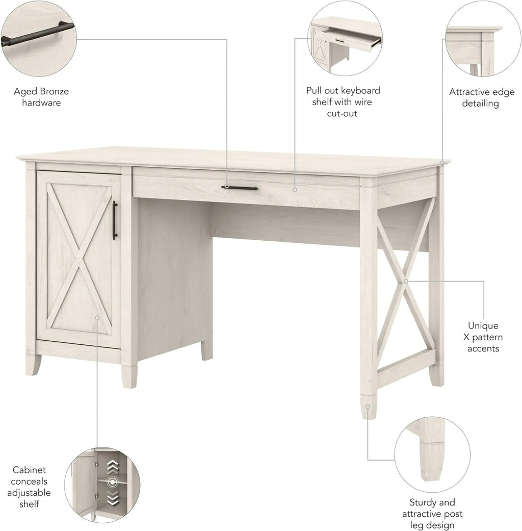 54W Linen White Oak Computer Desk with Storage L51534
