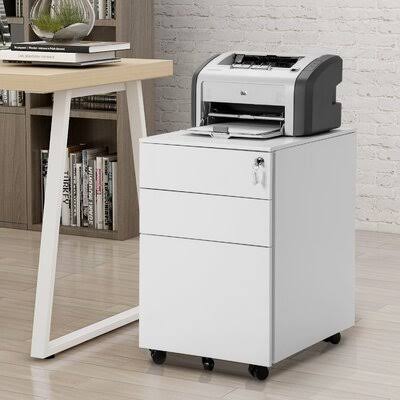 White 3 Drawer Mobile Metal File Cabinet B61832