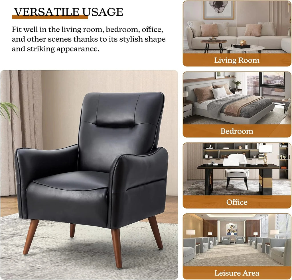 Black Faux Leather Armchairs Set Of 2 With Wooden Legs I39875