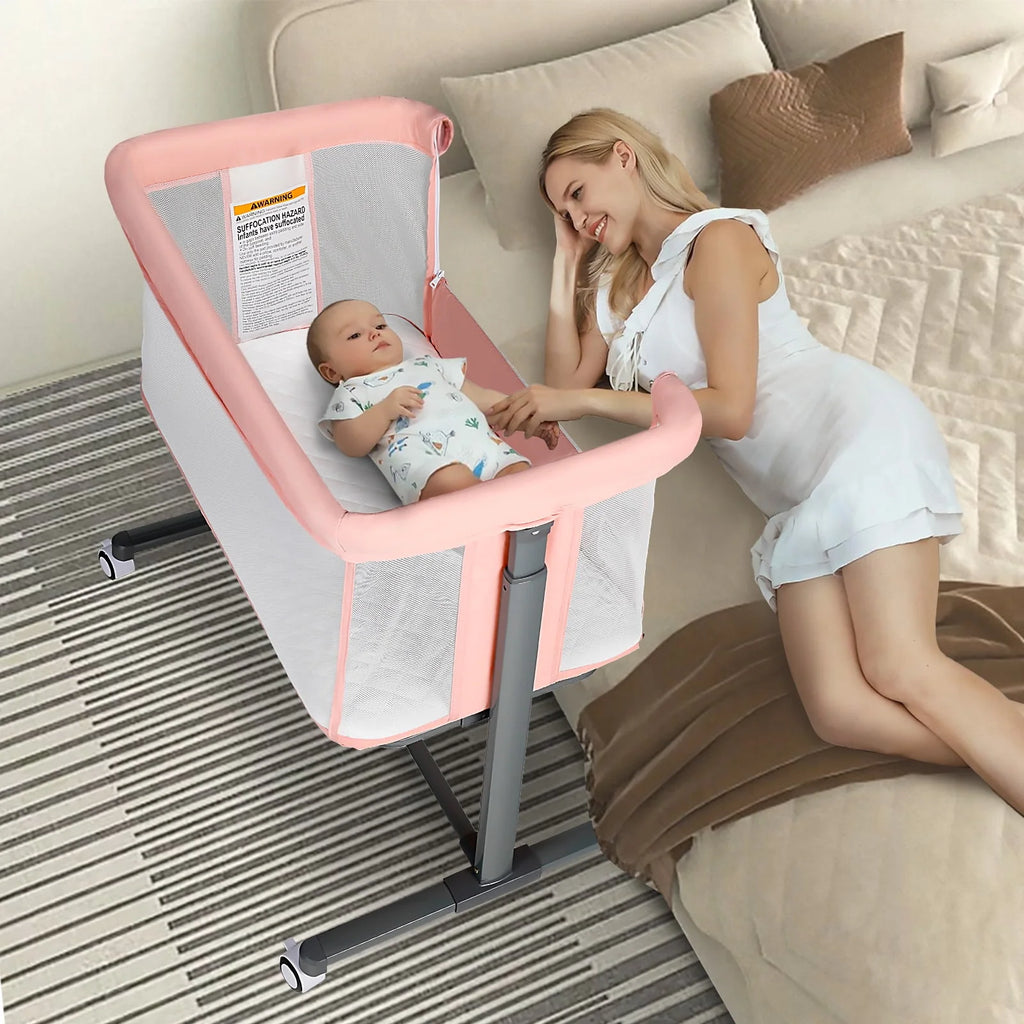 Baby Bassinet with Wheels Adjustable Bedside Sleeper Grey V28842