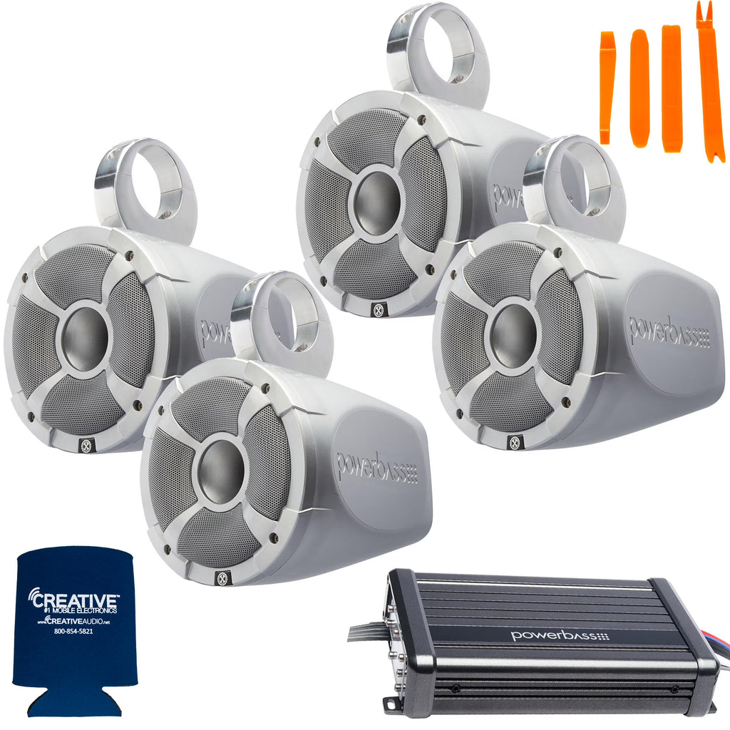 2 Pairs of 6.5" Marine Wake Board & UTV Roll Bar Speakers with Amplifier C36889