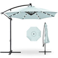10ft Solar LED Offset Hanging Patio Umbrella with Easy Tilt Adjustment, Polyester Shade, 8 Ribs - Black U544