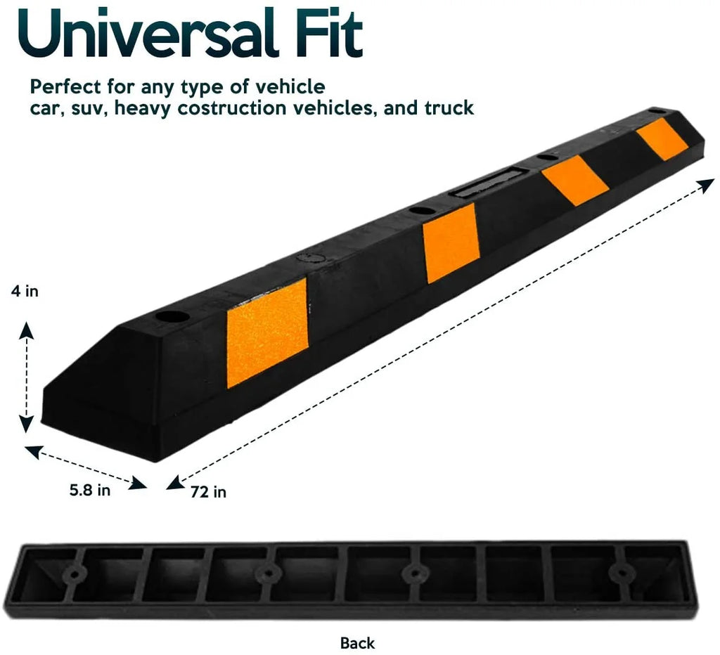 Rubber Parking Curb 72" Black Striped Wheel Stopper with Yellow Reflective Tape D100056
