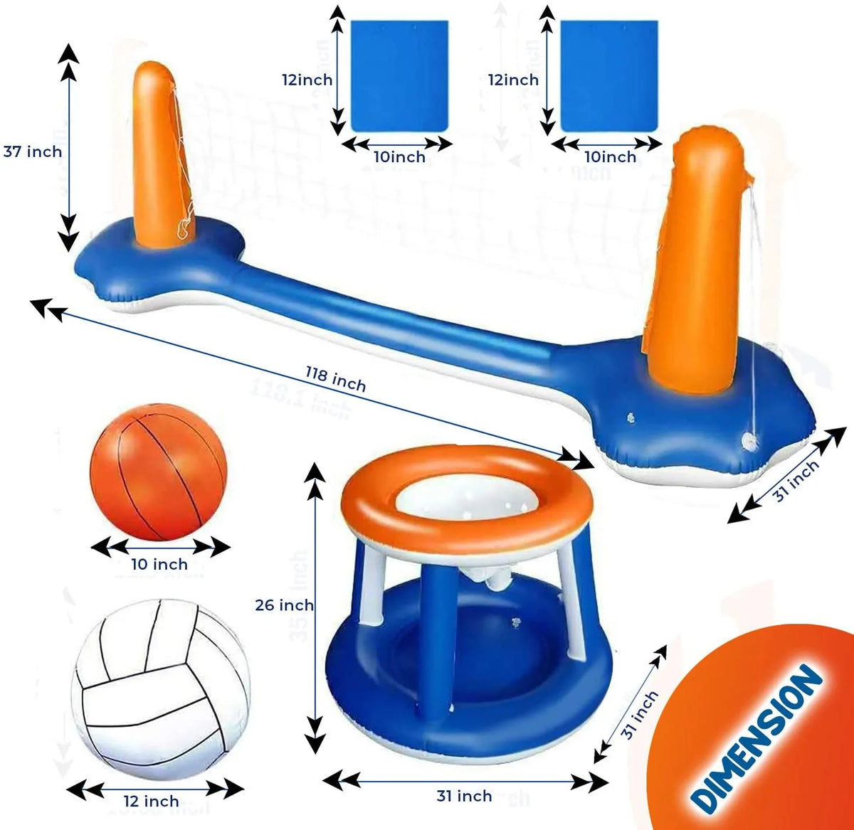 2-in-1 Inflatable Pool Basketball Hoop and Volleyball Set with Pool Net, Weight Bags Z7194