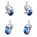 3.5 inch Blue Polyurethane Swivel Caster Set 2 Brake V292