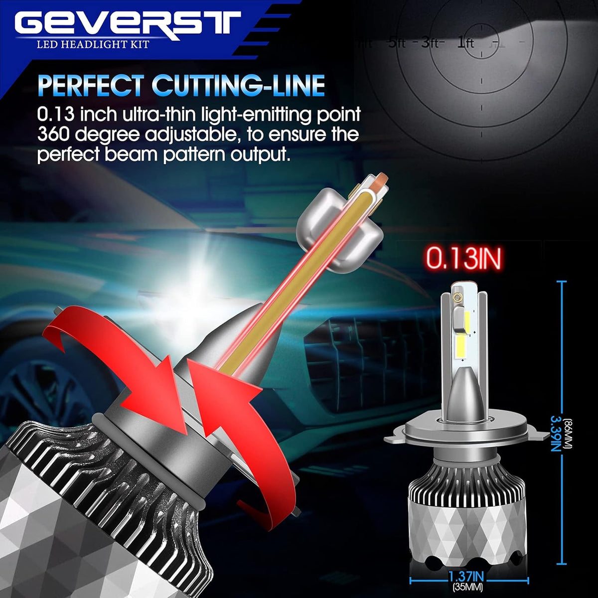 100W H4/9003 LED Headlight Bulbs 6000K Cool White IP68 Waterproof Conversion Kit, Pack of 2 L5343