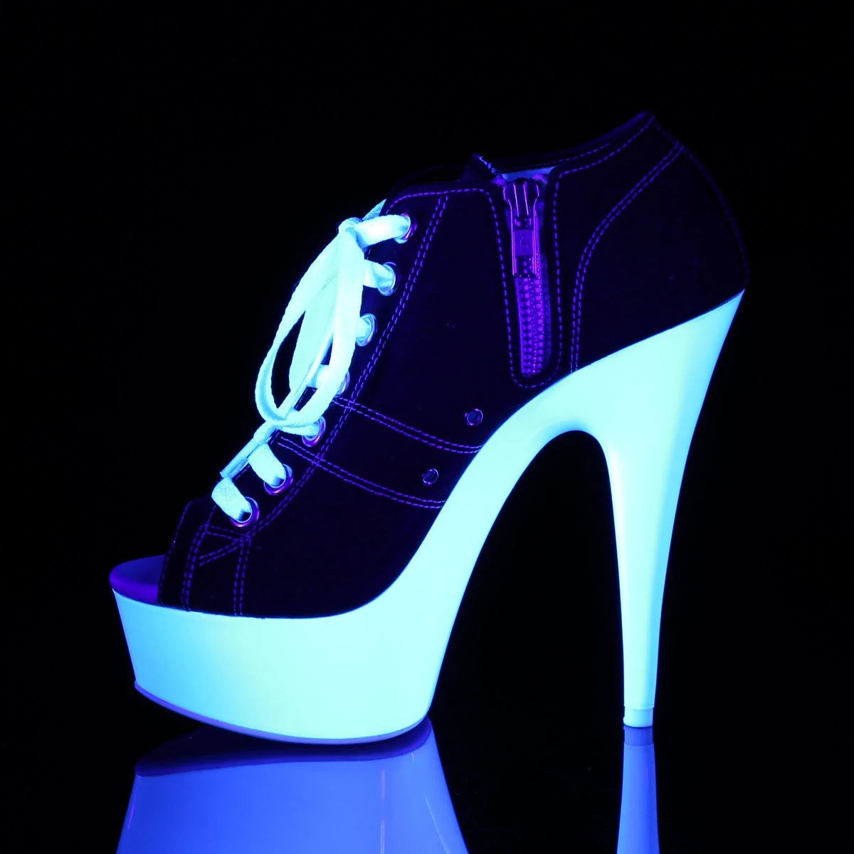 11 Black Canvas Neon White Heels X3878