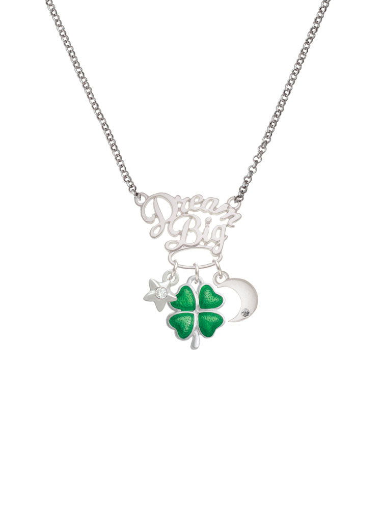 Silvertone Translucent Green Four Leaf Clover Pendant Necklace, 25" G2579