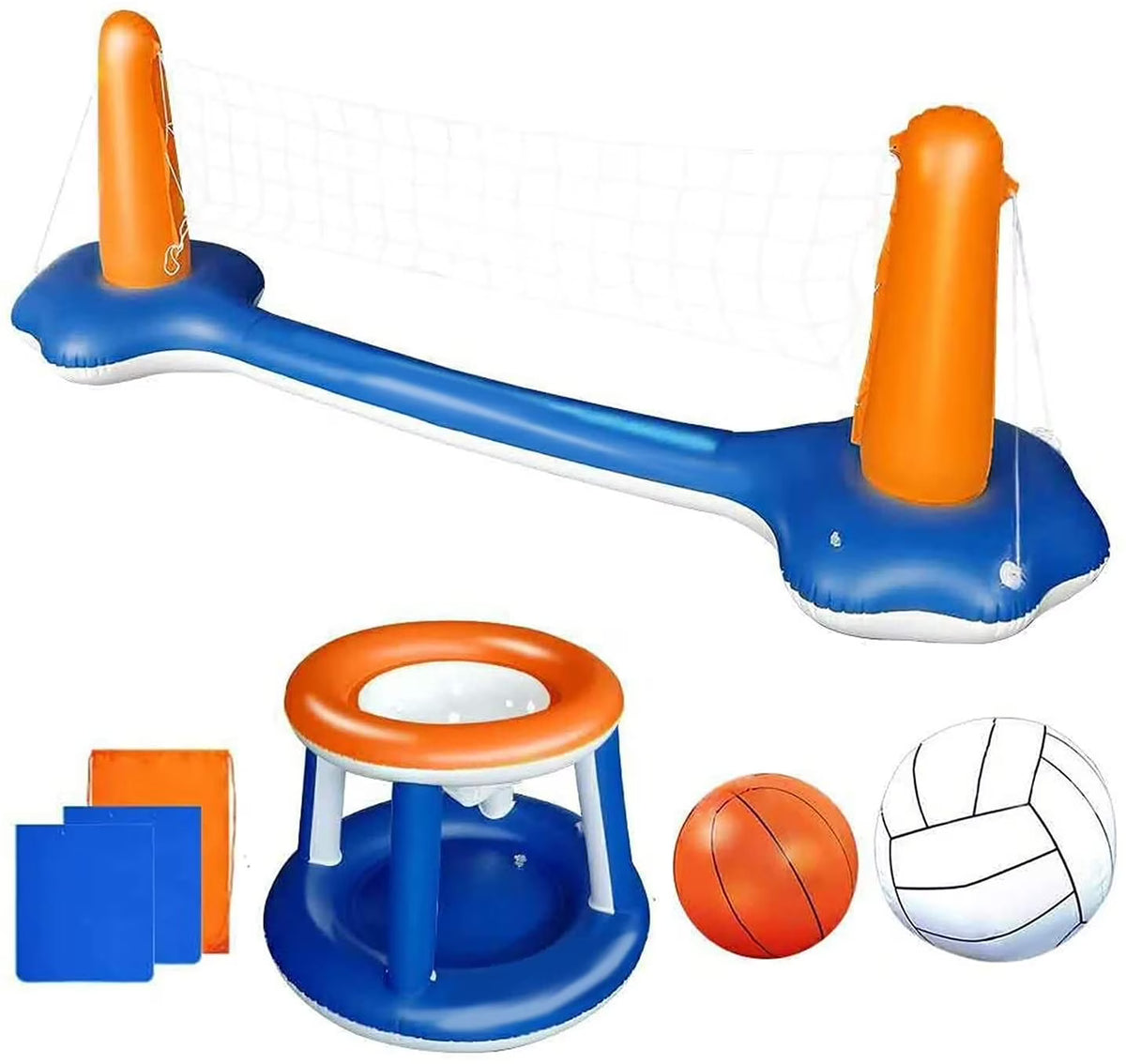 2-in-1 Inflatable Pool Basketball Hoop and Volleyball Set with Pool Net, Weight Bags Z7194