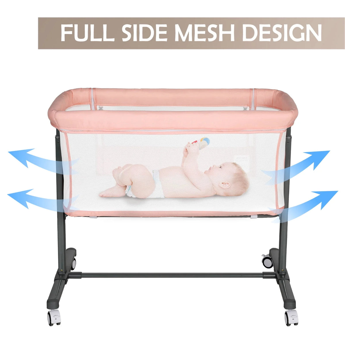 Baby Bassinet with Wheels Adjustable Bedside Sleeper Grey V28842