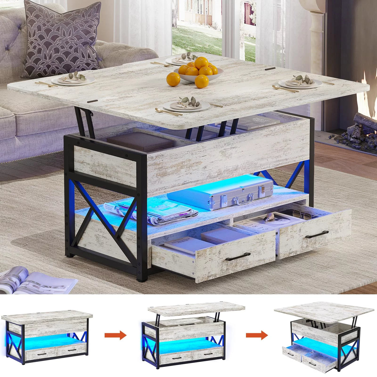 White Lift Top Coffee Table with Storage L815579