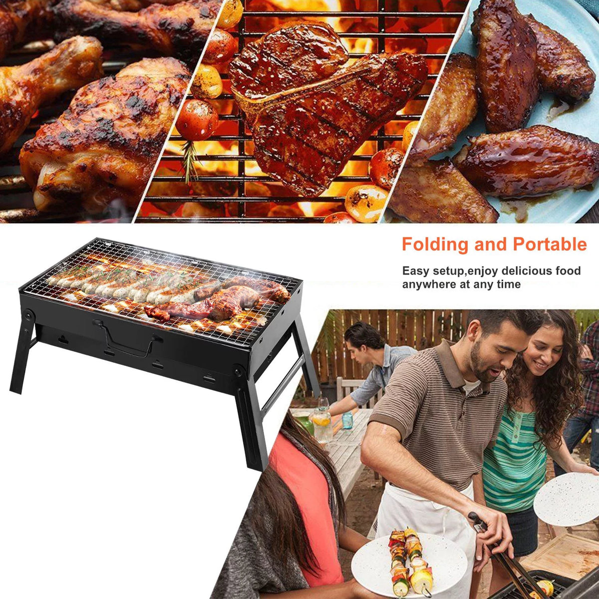 Charcoal Grill Portable Folding Stainless Steel Grill Y28871