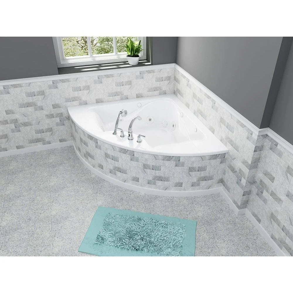 White 85 in. x 60 in. Center Drain Corner Whirlpool Tub S234475