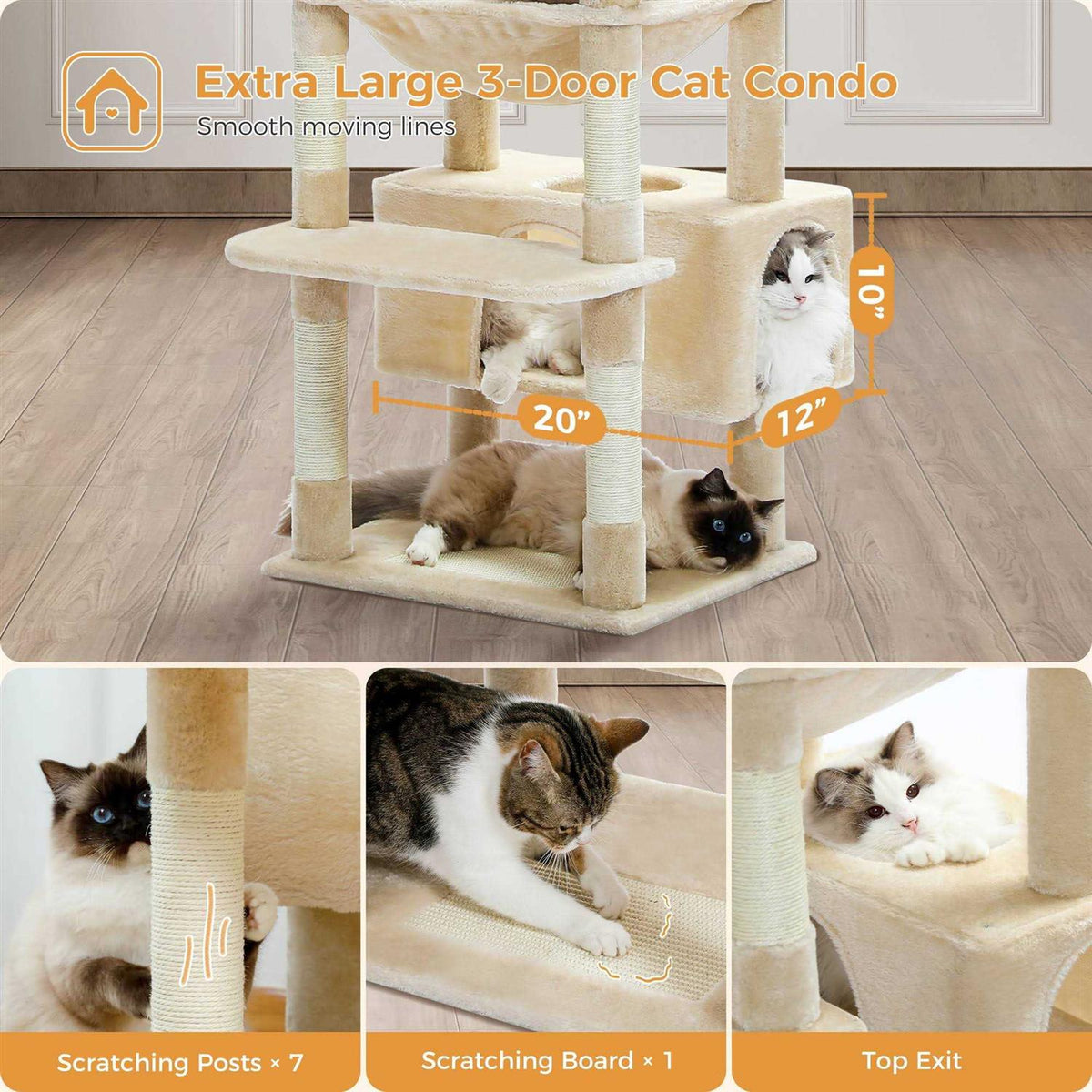 73 inch Multi Level Cat Tree with 7 Scratching Posts F343