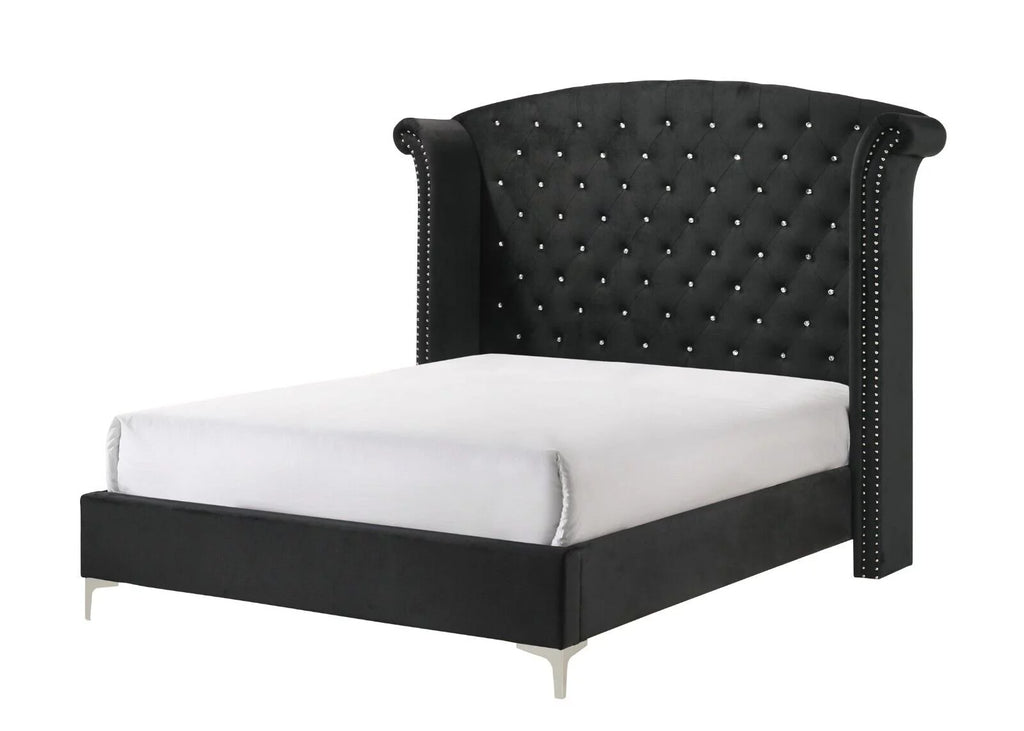 Black Velvet 6pc Queen Size Bedroom Set S60195