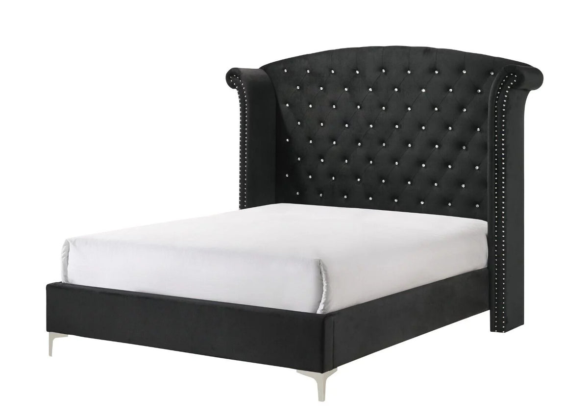 Black Velvet 6pc Queen Size Bedroom Set S60195