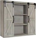 Rustic White Wood Wall Storage Cabinet with Two Sliding Barn Doors K676921