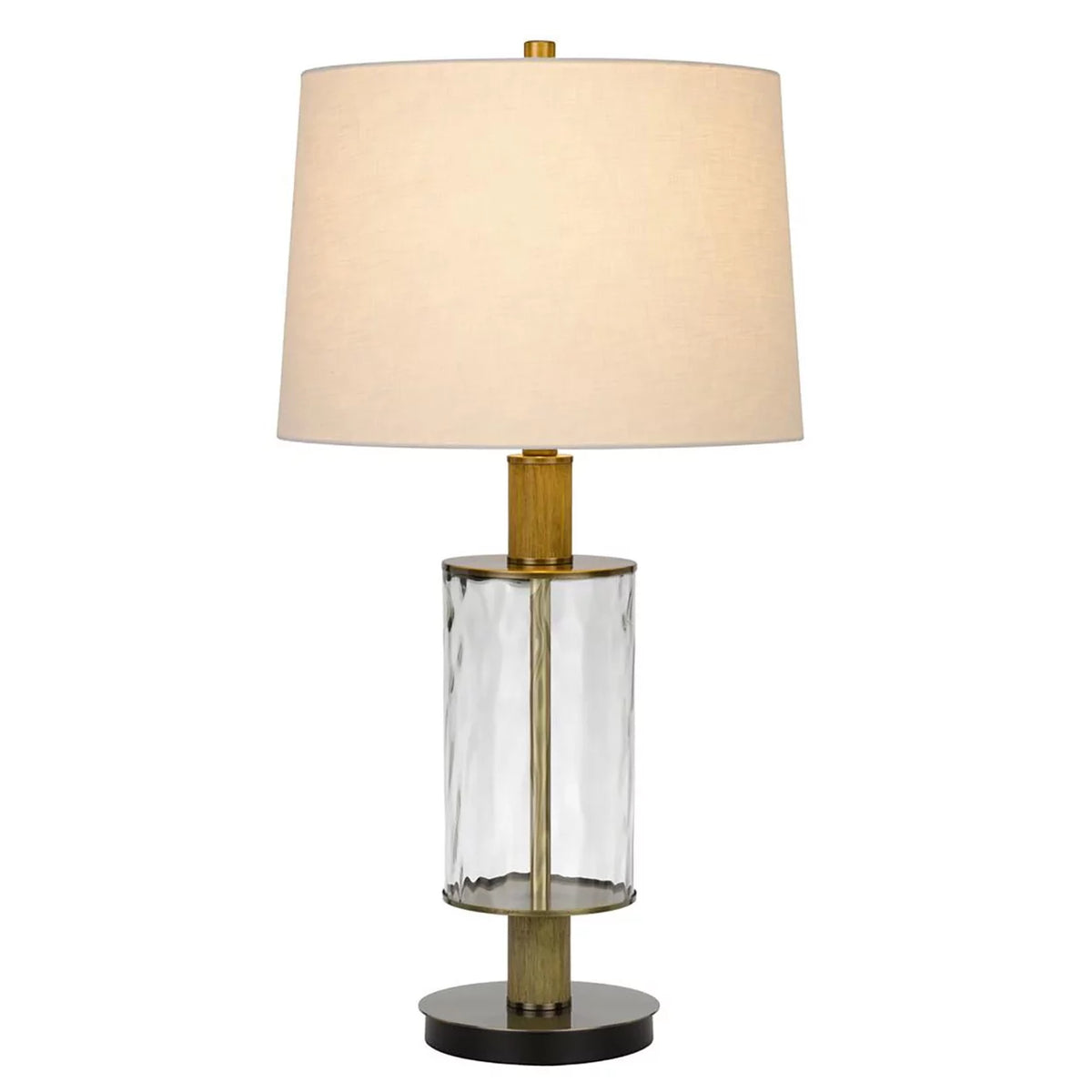 150W Glass Table Lamp with Wood Pole and Fabric Shade X63528