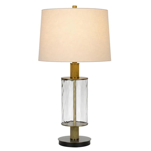 150W Glass Table Lamp with Wood Pole and Fabric Shade X63528