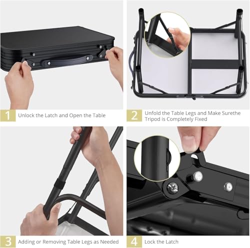 Folding Camping Table with Storage Net, Pure Black Aluminum 2ft Picnic Table 23.2" x 16" Outdoor Table Adjustable Height Max 26.4", Lightweight, Waterproof, Portable Handle for Travel Cooking D501909