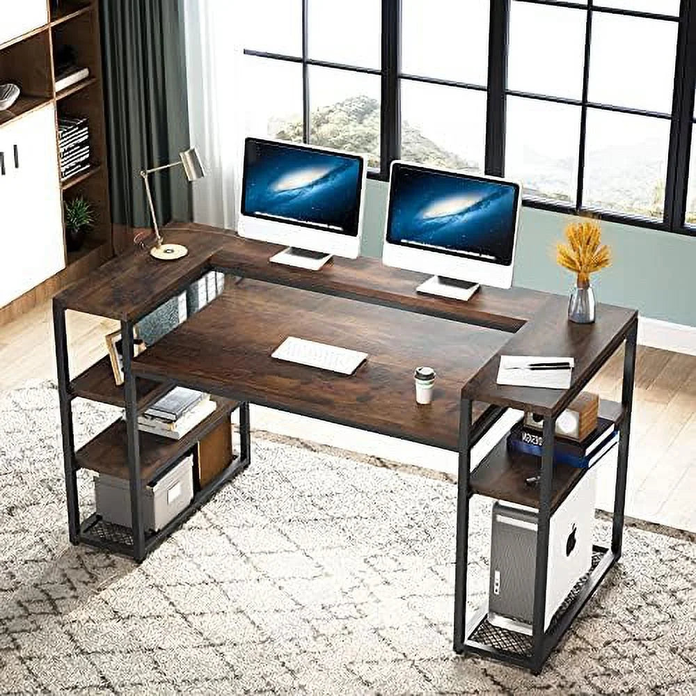 Brown Computer Desk with Monitor Shelf and CPU Stand N825