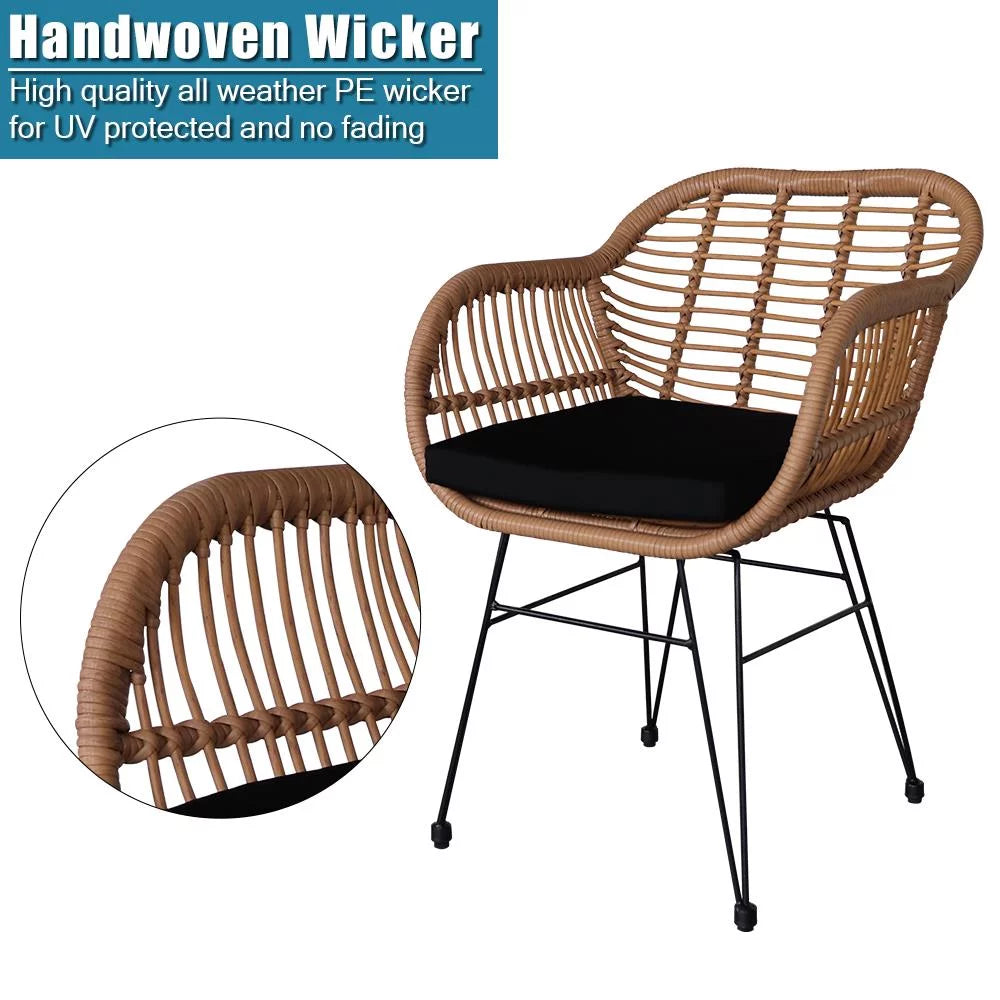 3 Pieces Wicker Rattan Patio Conversation Set with Tempered Glass Table Y10154