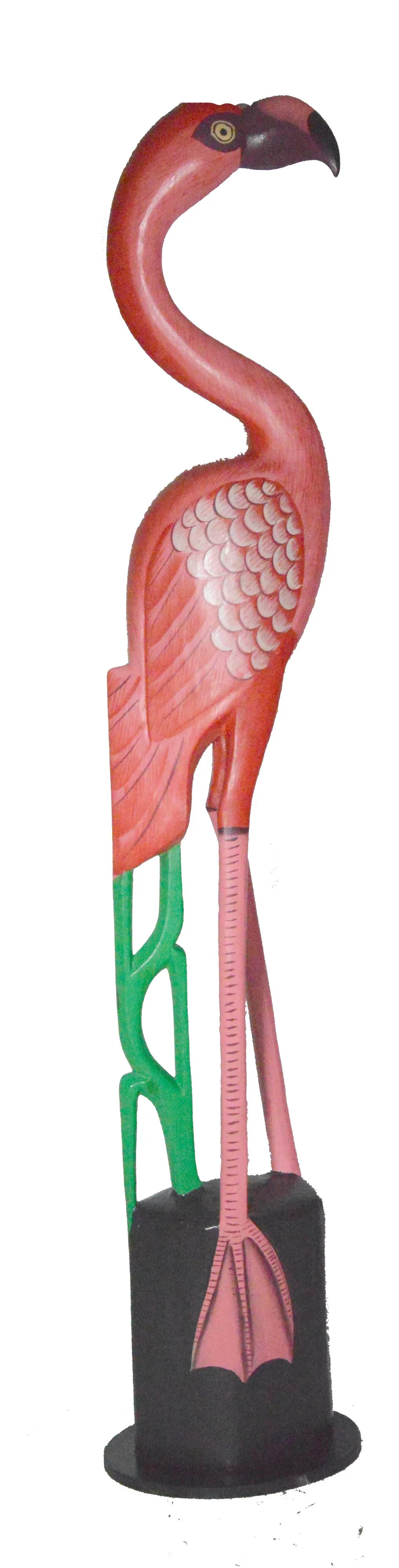 Hand Carved Wood Pink Flamingo Bird Sculpture Z287
