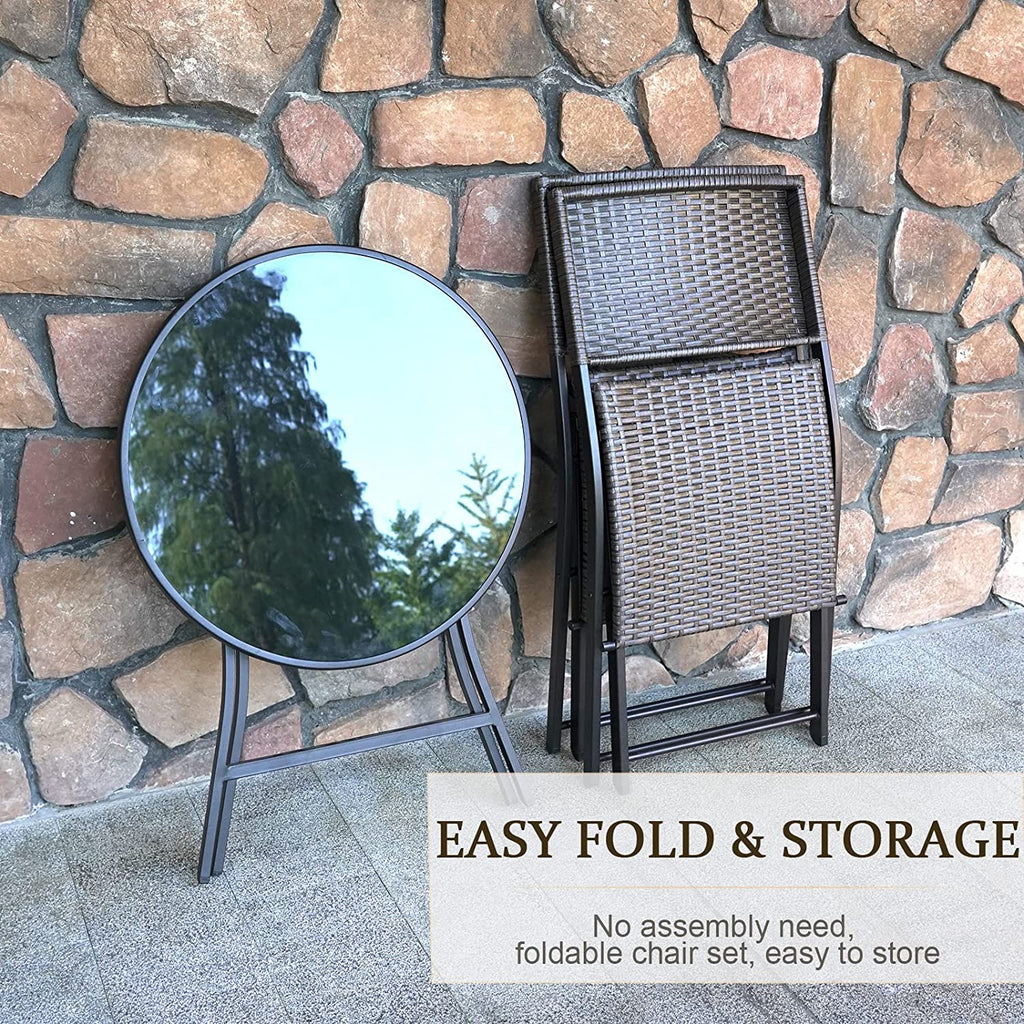 3 Pieces Wicker Patio Bistro Set with Folding Round Table and Chairs U798297