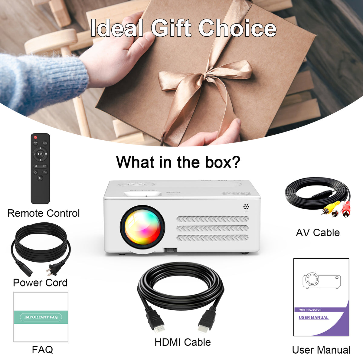 4K Supported Native 1080P Video Projector with 100" Screen K336314