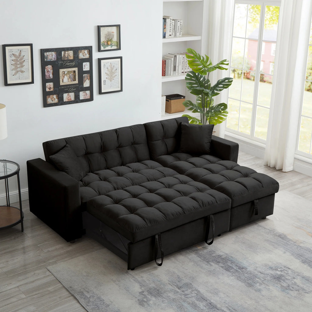 Queen Size L-Shaped Sleeper Sofa Bed with Storage Chaise J153147