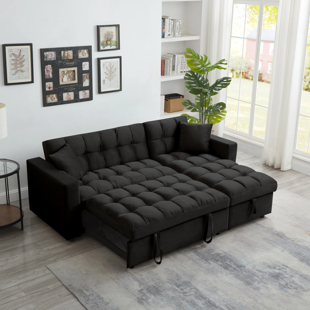 Queen Size L-Shaped Sleeper Sofa Bed with Storage Chaise J153147