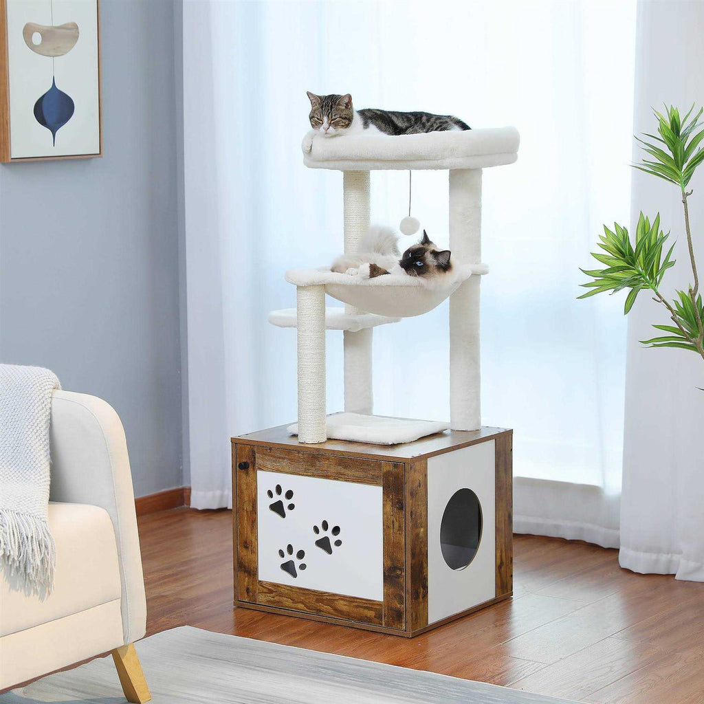 Cat Tree with Litter Box Enclosure and Scratching Posts U7822