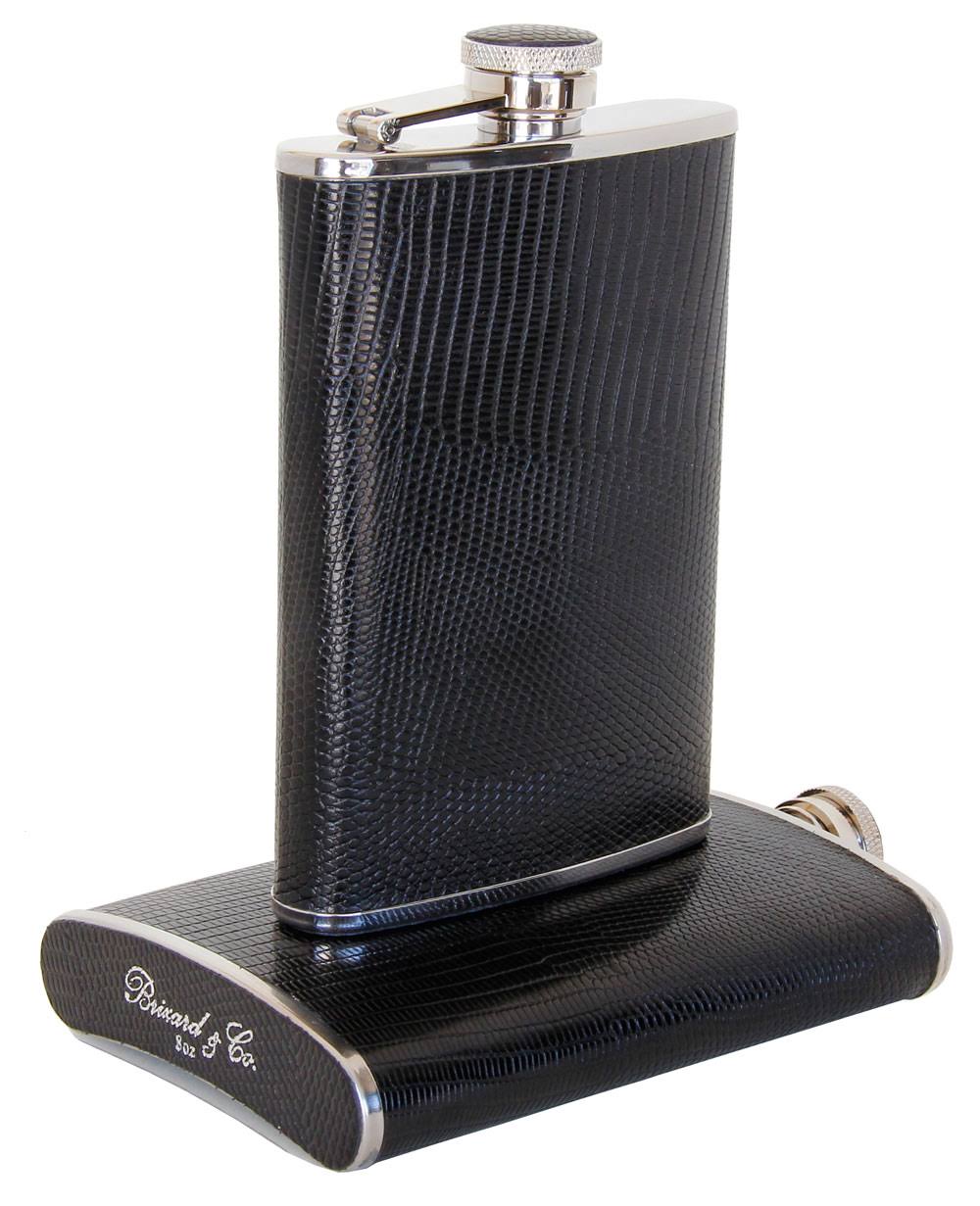 Black Leather Stainless Steel 8oz Hip Flask I187397