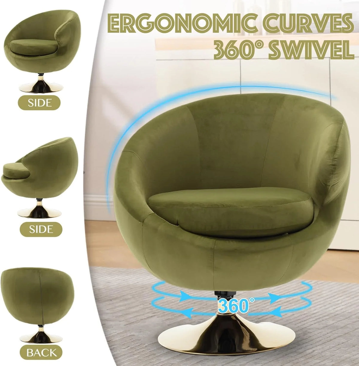 Green Velvet Swivel Barrel Chair J564