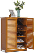 Brown 5 Tier Bamboo Shoe Storage Cabinet with Shutter Doors P152