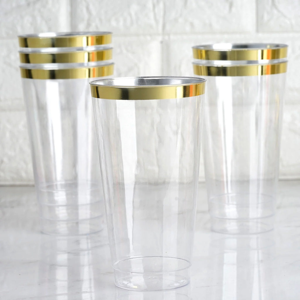 18 oz Clear with Gold Rim Plastic Cocktail Glasses W293