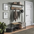 Industrial Bench Hall Tree Shoe Rack Hat and Coat Stand with Black Metal Frame S595170