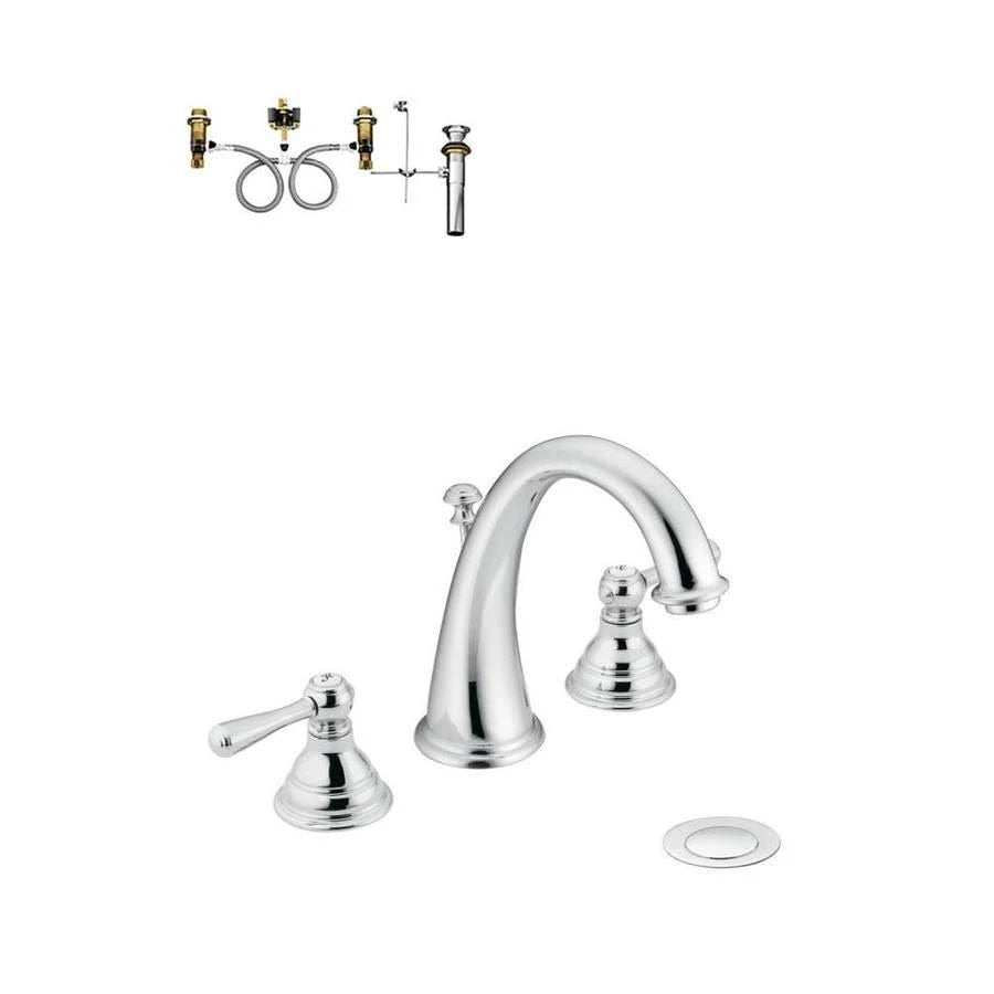 Polished Chrome 2-Handle Widespread Bathroom Sink Faucet with Drain S391