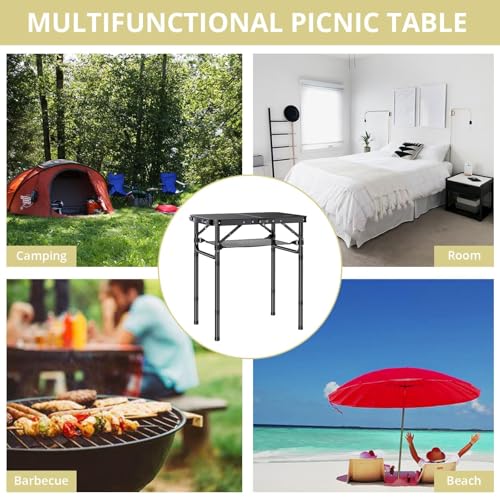 Folding Camping Table with Storage Net, Pure Black Aluminum 2ft Picnic Table 23.2" x 16" Outdoor Table Adjustable Height Max 26.4", Lightweight, Waterproof, Portable Handle for Travel Cooking D501909