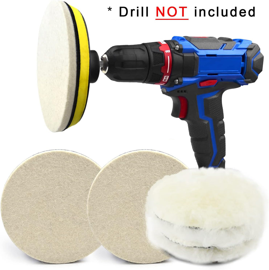 6 Inch 8PCS Wool Buffing Pads Kit with 5/8''-11 Thread Hook & Loop Backer Plate S110585