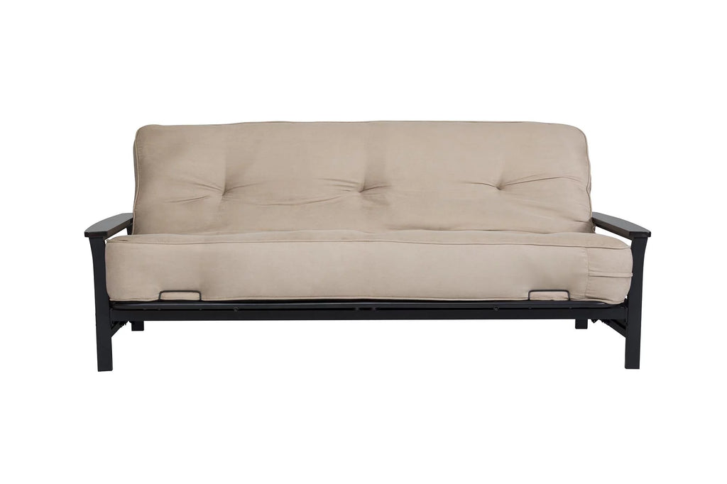 Full Size Metal Futon Frame with Espresso Wood Armrests J90837