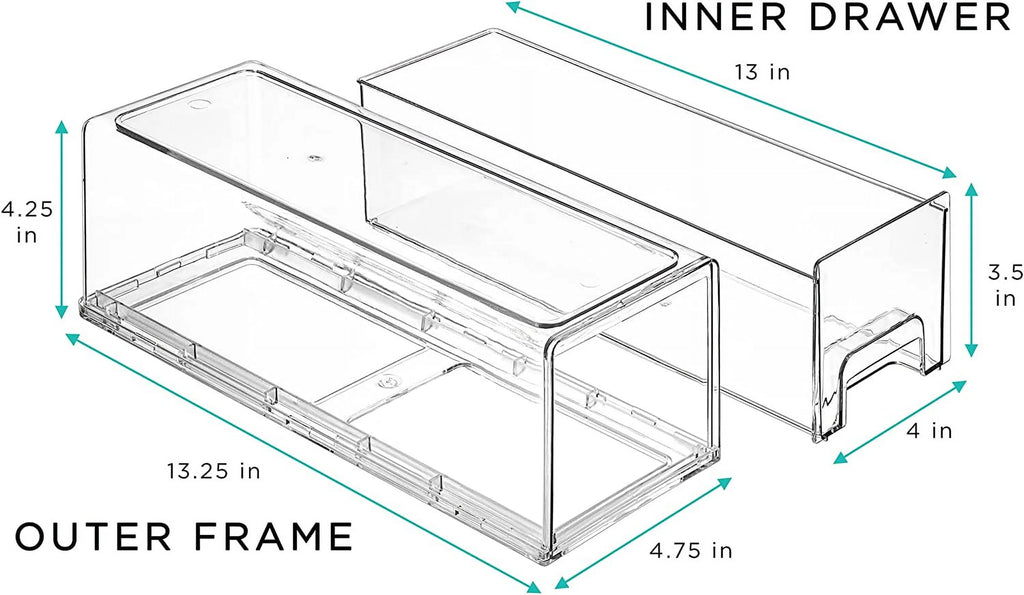 Clear Stackable Pull Out Refrigerator Organizer Bins (2 Pack | Small Wide) I545