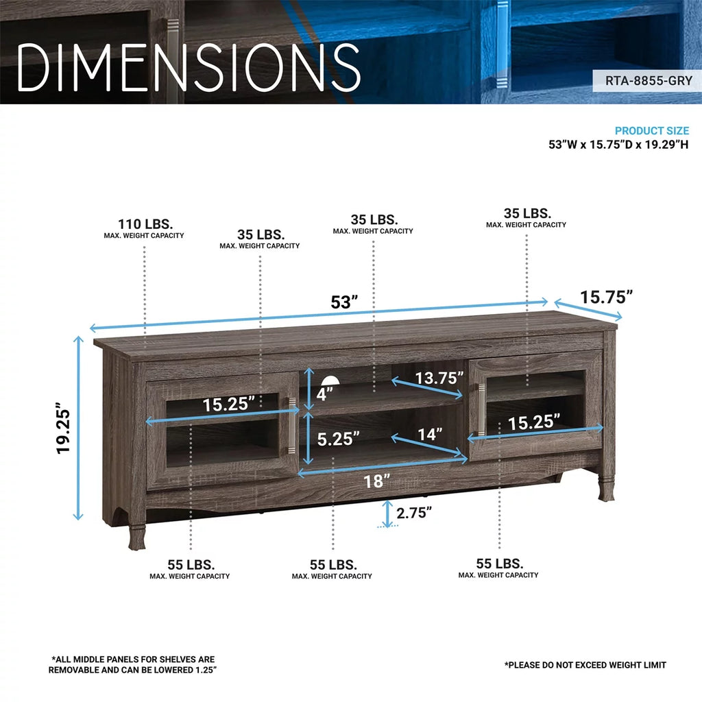 Grey Driftwood TV Stand up to 60 Inches with 2 Doors S228